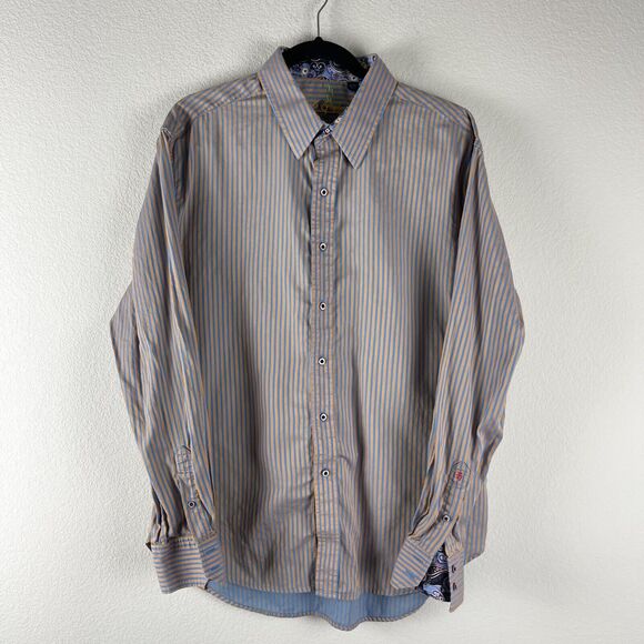 Robert Graham Shirt Mens XL Flip Cuff Striped Button Up Long Sleeve Career - Picture 1 of 14